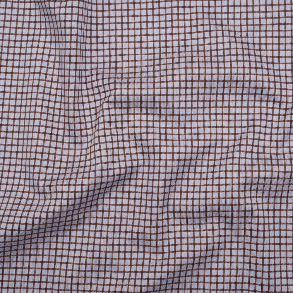 1 Yard Cotton Twill Shirting Made in Italy Pale Lavender and Brown Little Windowpane Check Deadstock