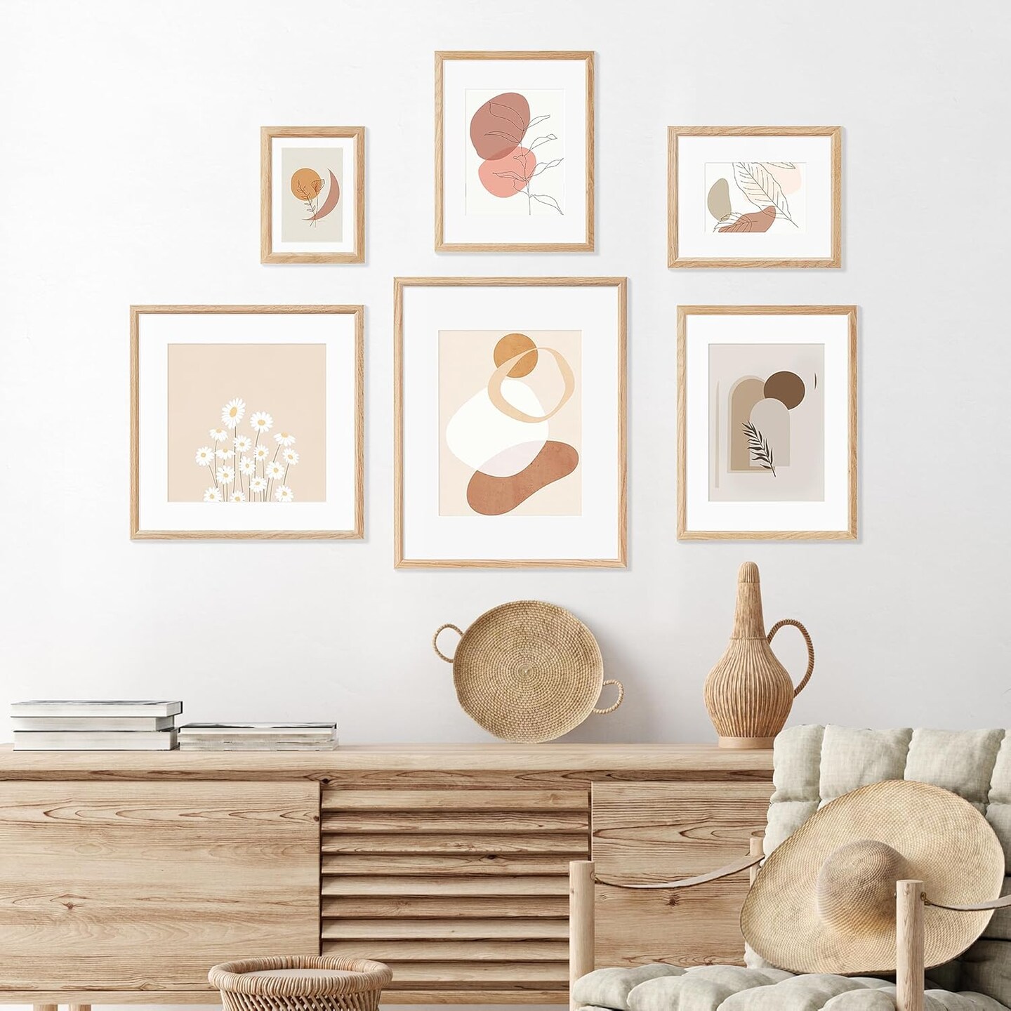 5x7 Picture Frame Set of 4 Natural Solid Oak Photo Frames with 4x6 Removable Mat Wall Hanging Large Handcrafted Frame