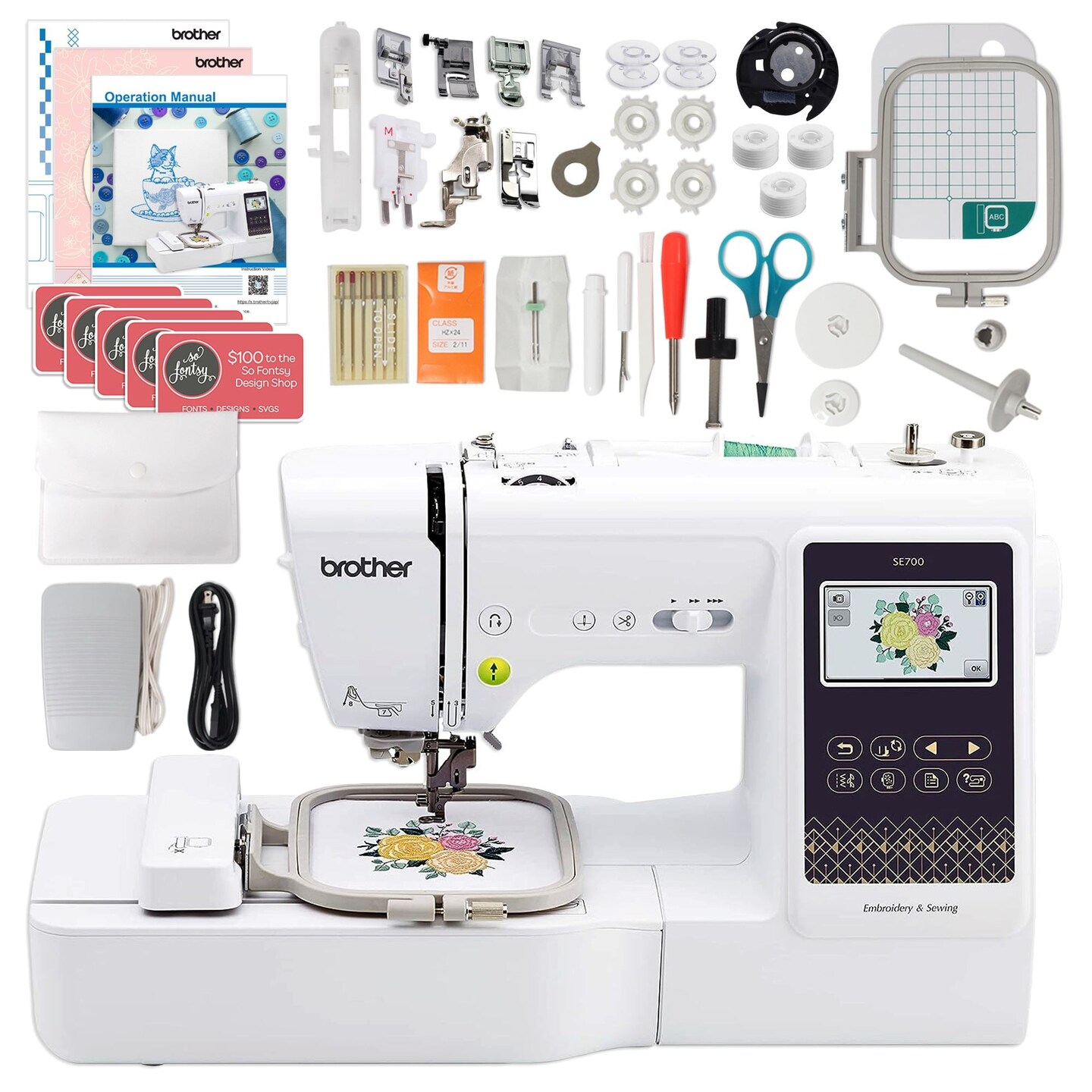 Brother SE700 Embroidery & Sewing Machine w/ 80 Embroidery Spools & Accessories