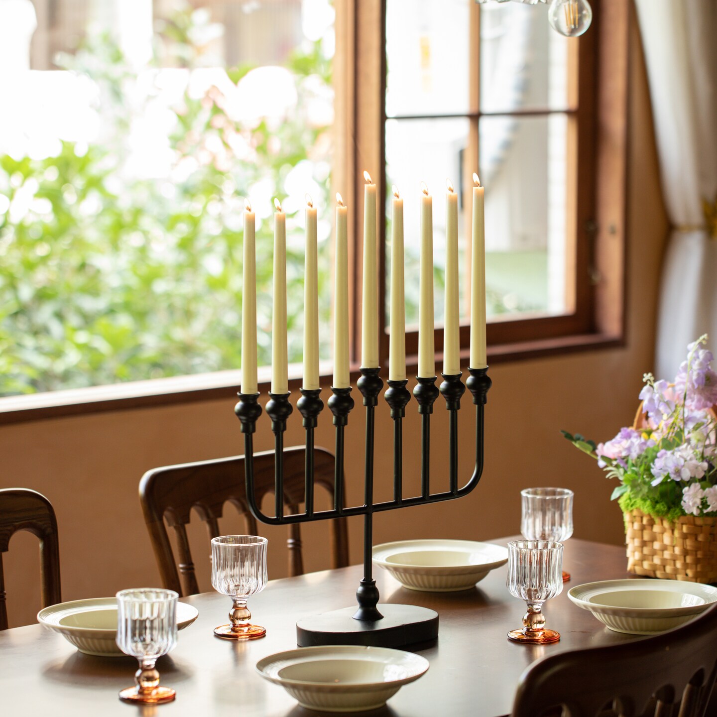 Vintiquewise Wall Mount 9-Branch Hanukkah Menorah Illuminated Display Contemporary Decorative Accent Judaica Centerpiece and Meaningful Gift for Hanukkah Celebrations, Modern Black