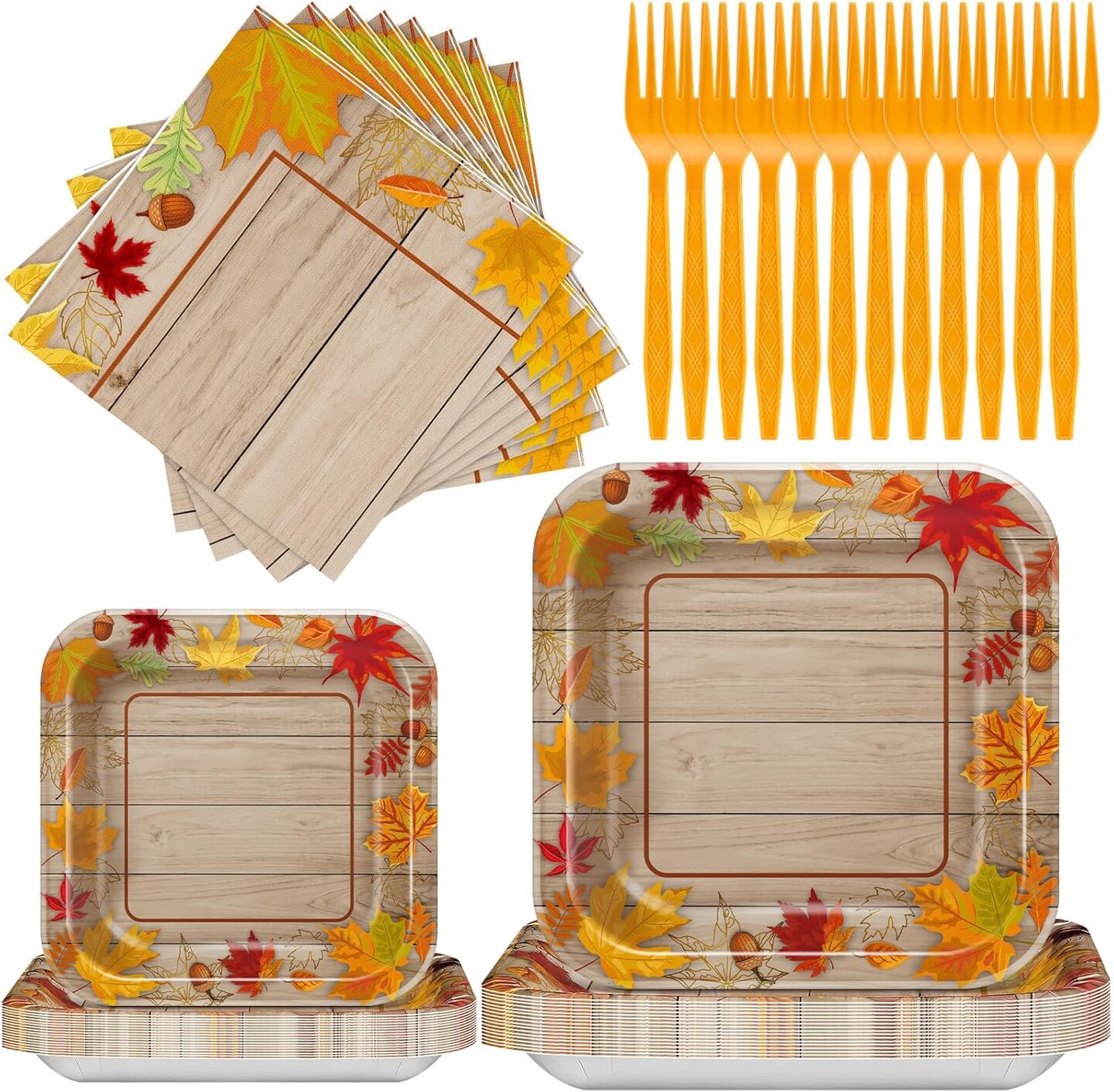 100 Pcs - Thanksgiving Paper Plates and Napkins Disposable Tableware Set for 25 Guests(orange, brown)10.31 x 10.28 x 2.6 inches