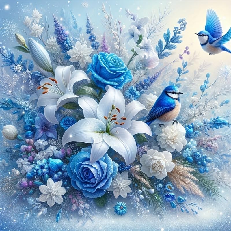 Birds Flower Diamond Art Kits for Beginner(WB13424-1)12 x 16 x 0.3 inches