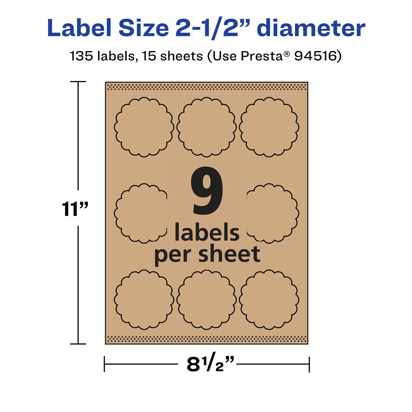 Avery Kraft Brown Round Scalloped Labels with Sure Feed, 2.5" diameter