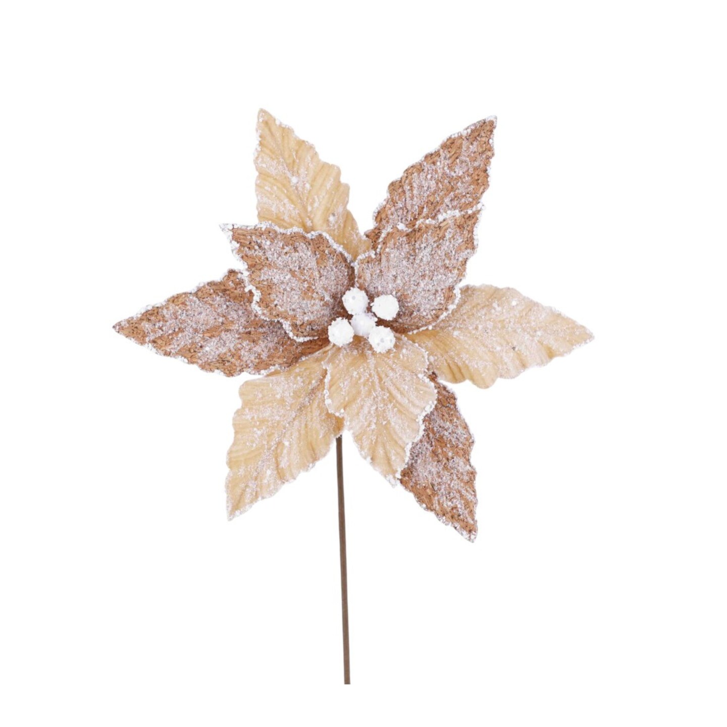 20&#x22;x12&#x22; Frosted Natural Poinsettia Stem &#x2013; Neutral Holiday Pick-253379