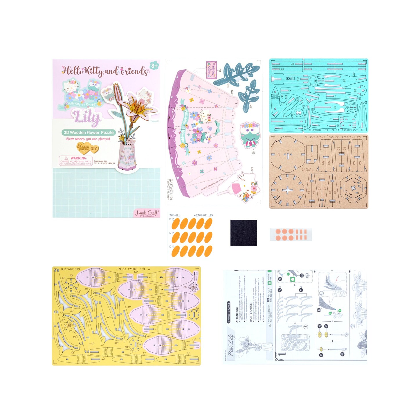 Hello Kitty&#xAE; and Friends Keroppi and Hello Kitty Lily - 3D Wooden Flower Puzzle