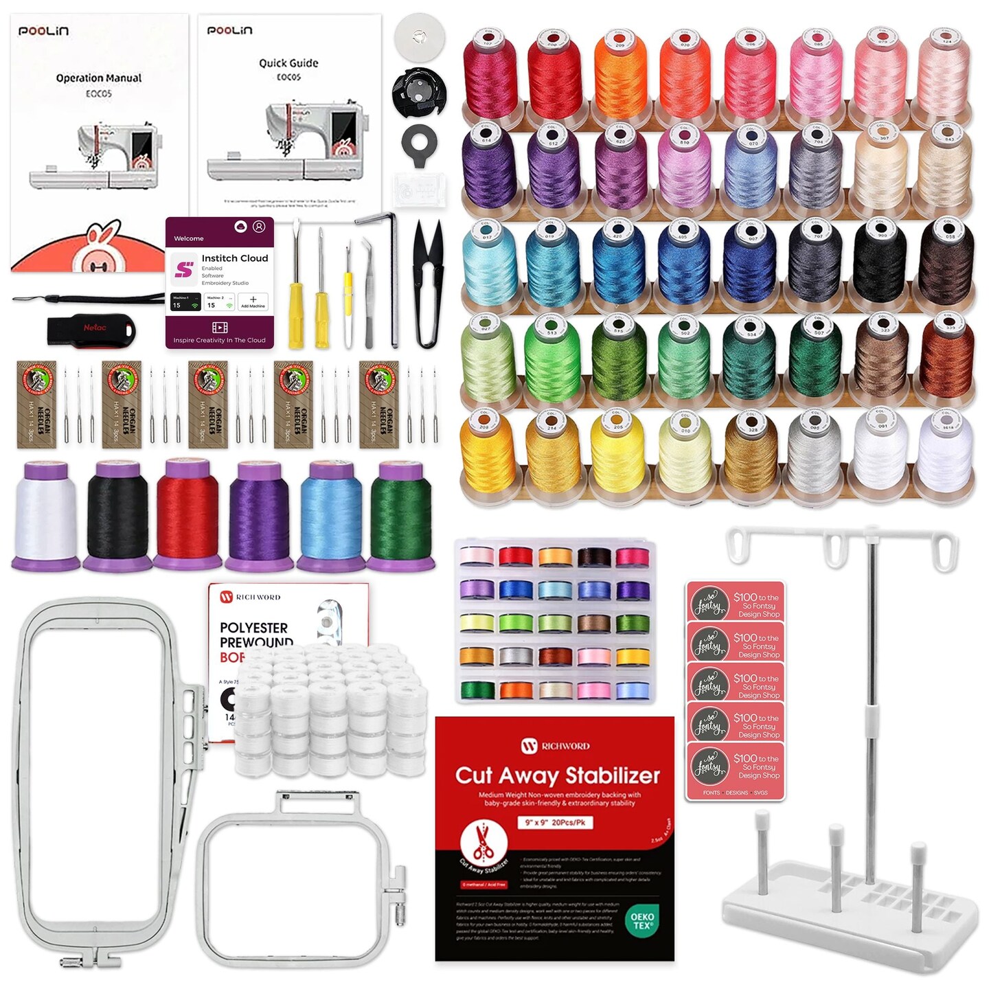 POOLIN EOC05 4in x 9.2in Embroidery Machine with Embroidery Accessory Kit