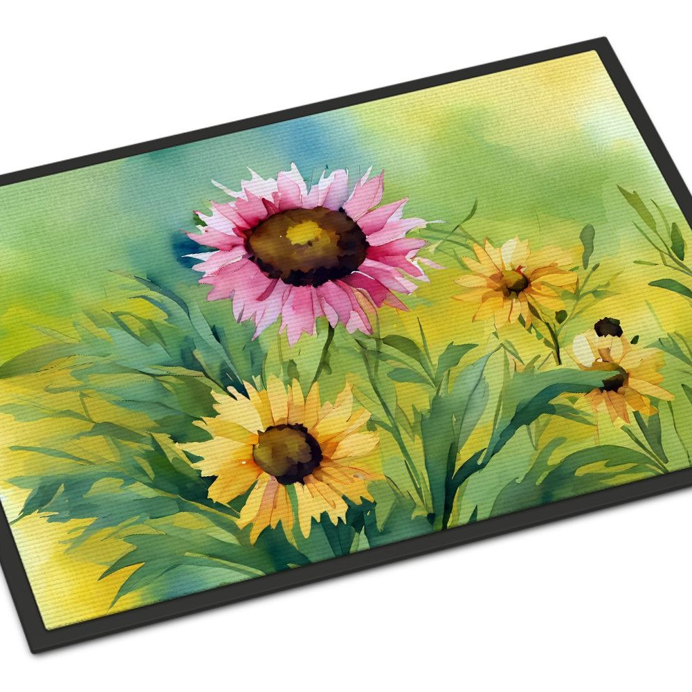 Edge Collections - 18" x 27" - Multicolor - Kentucky Goldenrod Watercolor Doormat Indoor Outdoor Rug Non Slip Washable - 1 Piece