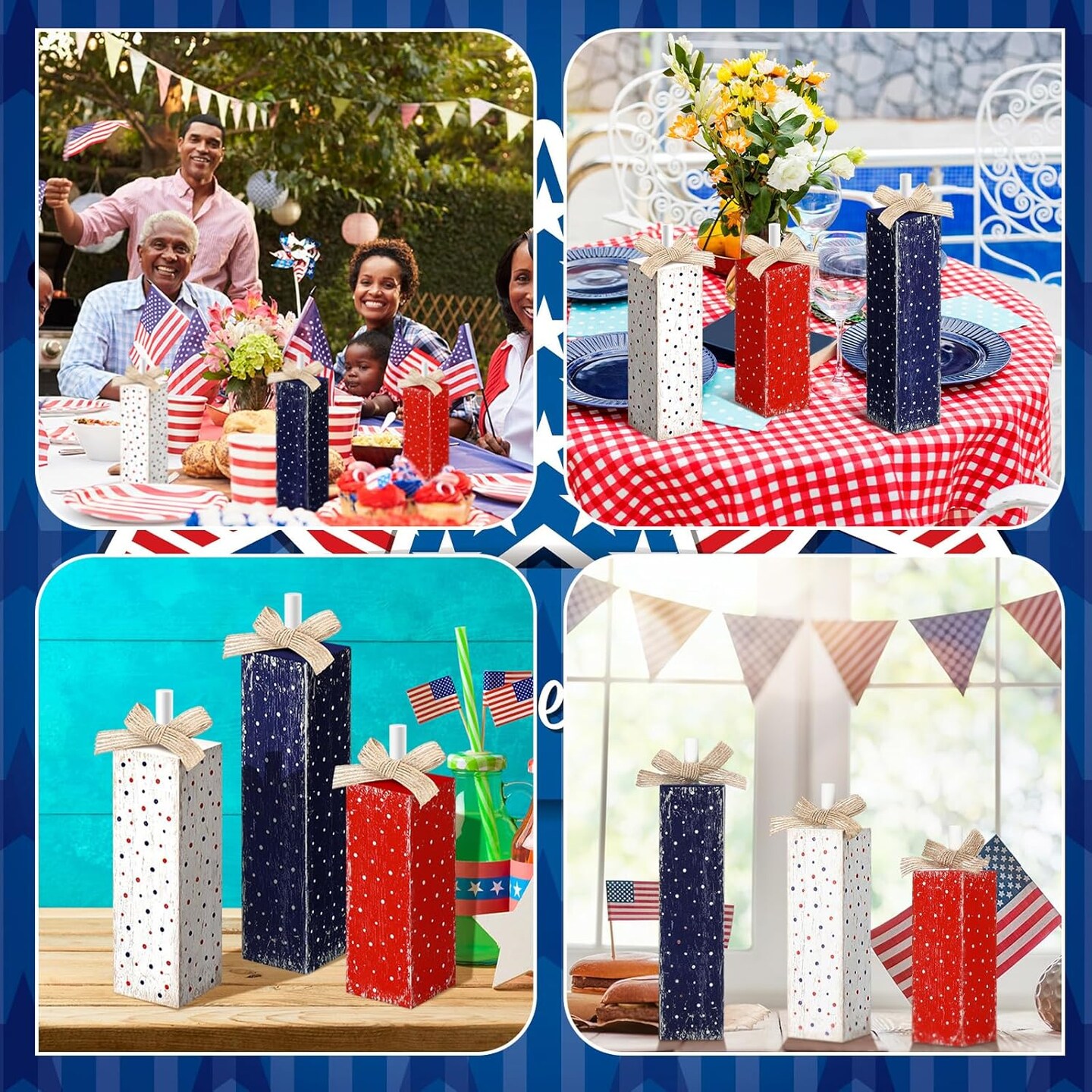 3 Pcs Patriotic Tiered Tray Decor 4th of July Decorations Tabletop Decorations