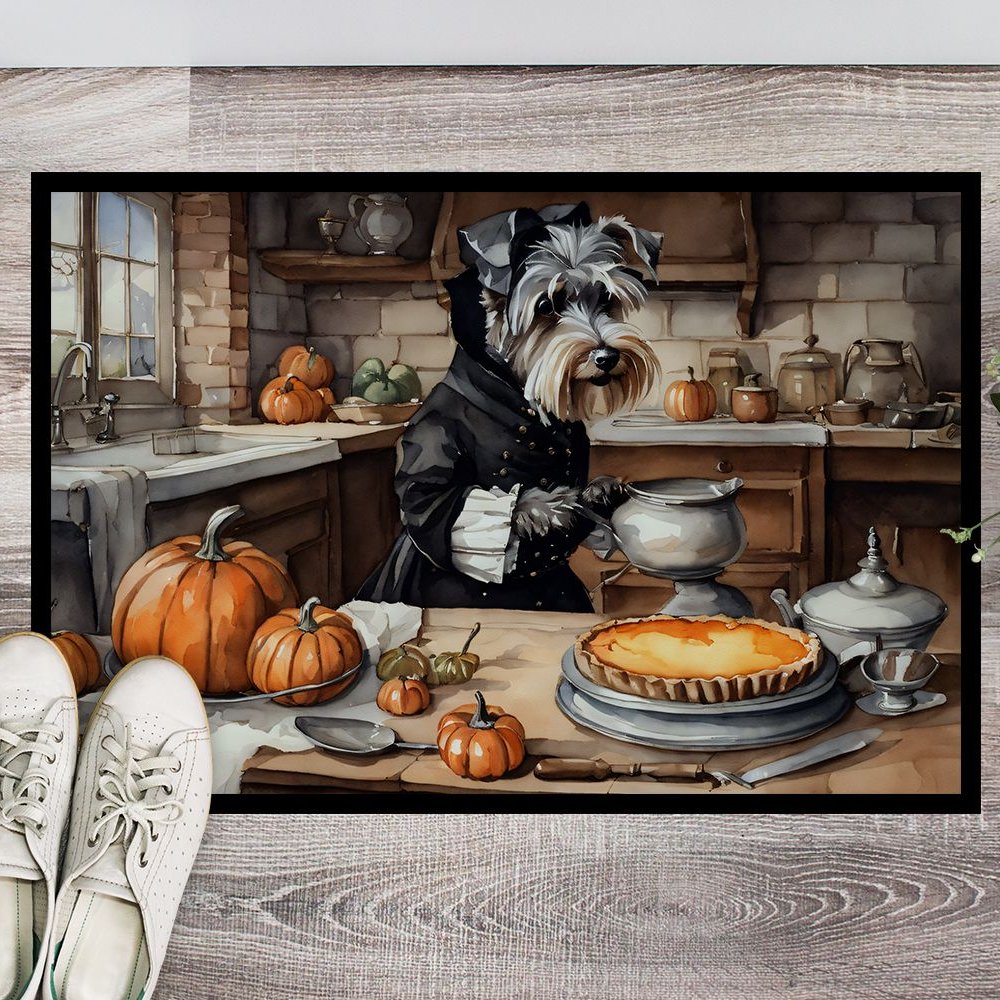 Edge Collections - 18&#x22; x 27&#x22; - Multicolor - Schnauzer Fall Kitchen Pumpkins Doormat Non Slip Washable Rug - 1 Piece