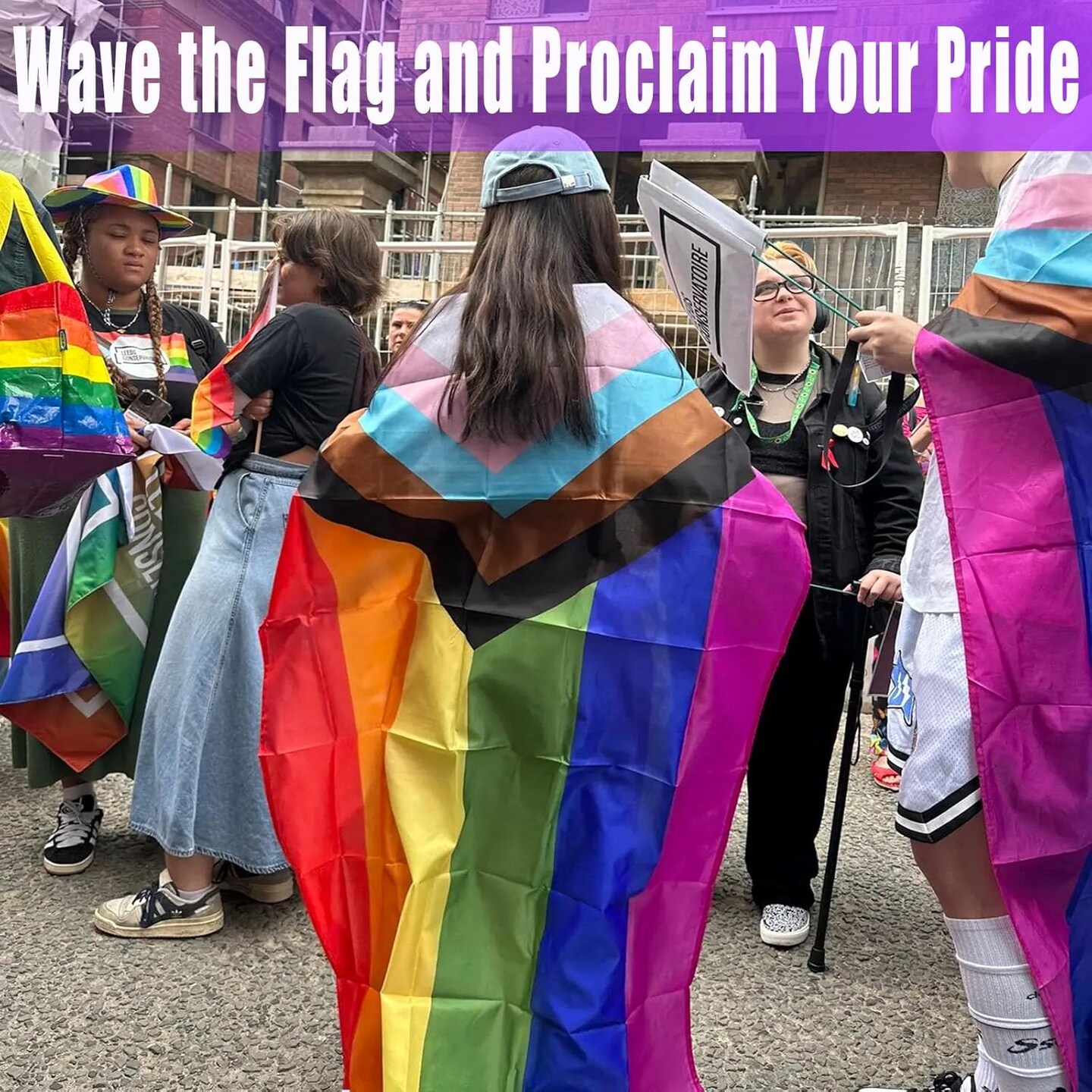 Pride Flag 3x5 Fts Outdoor- LGBT Community Support Gay Pride Rainbow Banner,Vivid Color Progress Flags with 2 Brass Grommets