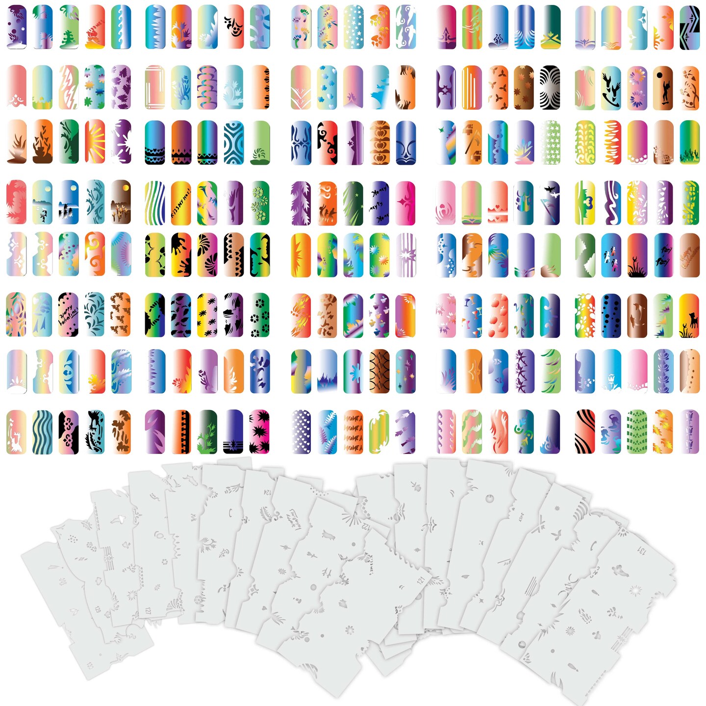 Airbrush Nail Stencils - Design Series Set # 7 Includes 20 Individual Nail Templates with 16 Designs each for a total of 320 Designs of Series #7
