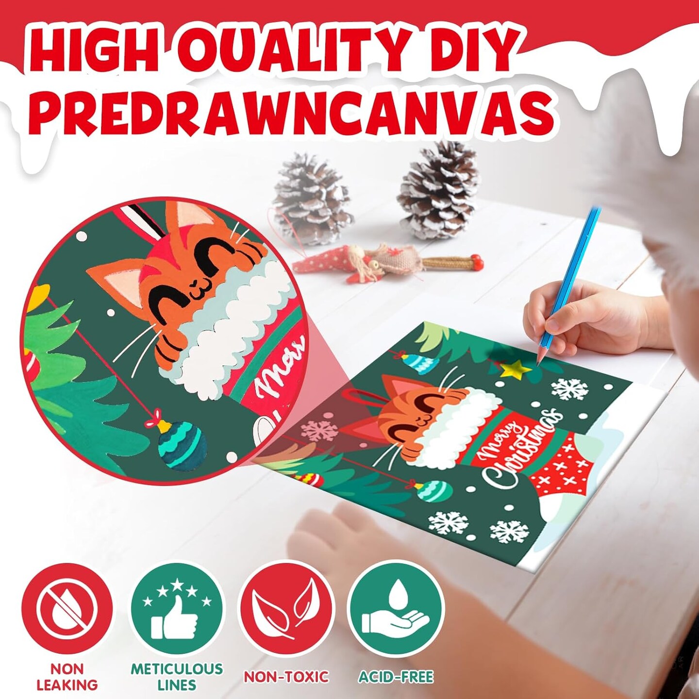 Pre Printed Canvas for Painting 12 Pcs 6 x 6 Inch (Christmas Canvas) 6"L x 6"W