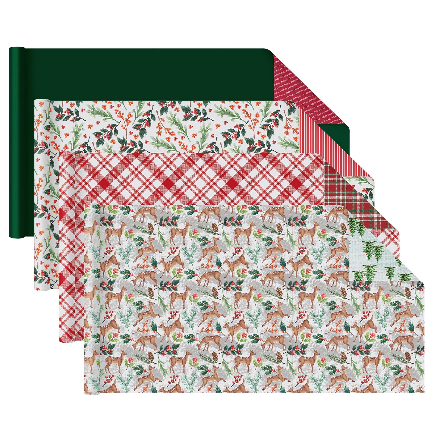 LaRibbons 30" x 10' Christmas Wrapping Paper Bundle (4-pack), Doe a Deer