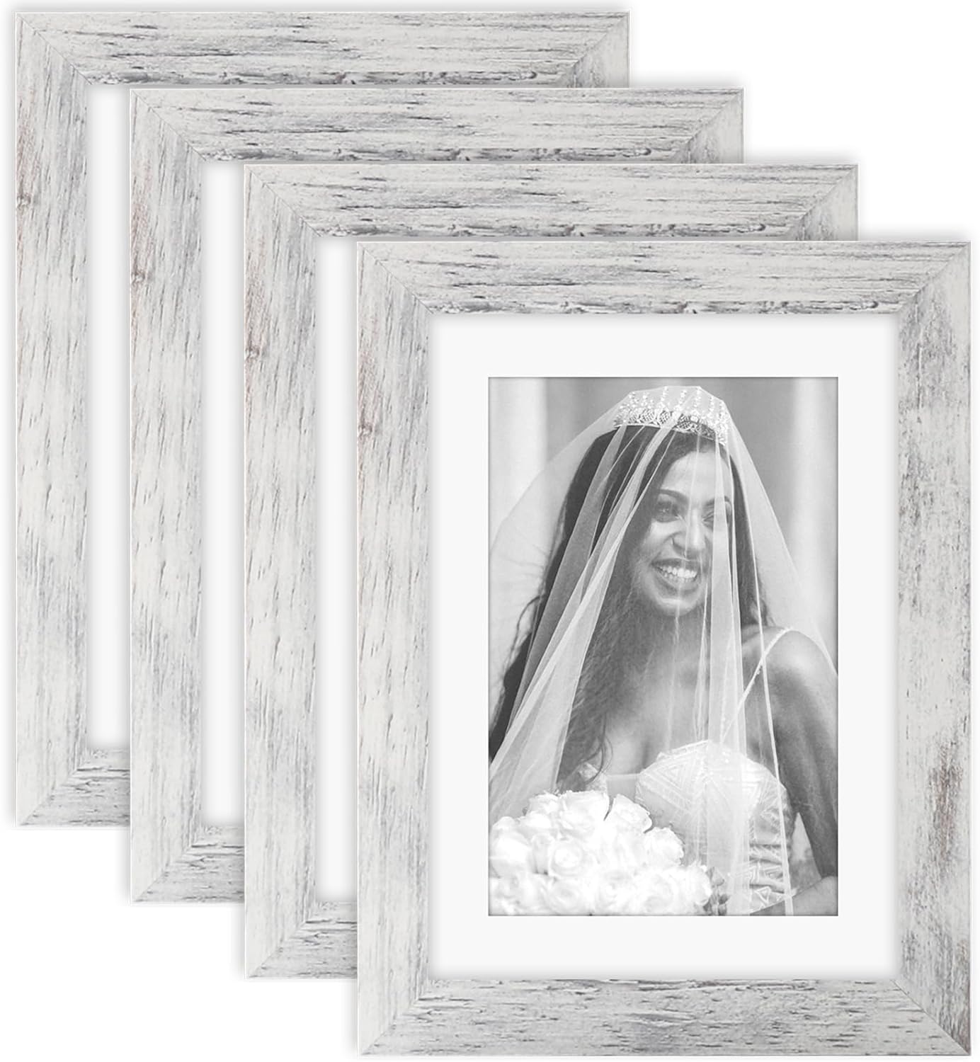 5x7 Picture Frames Set of 4 Distressed White Wood Grain Photo Frame(Distressed White)9.57 x 6.65 x 3.23
