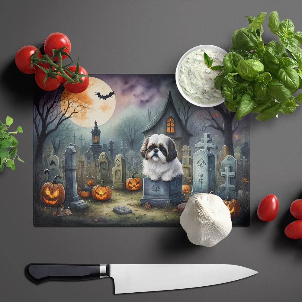 Edge Collections - 15&#x22; x 12&#x22; - Multicolor - Shih Tzu Halloween Glass Cutting Board - 1 Piece