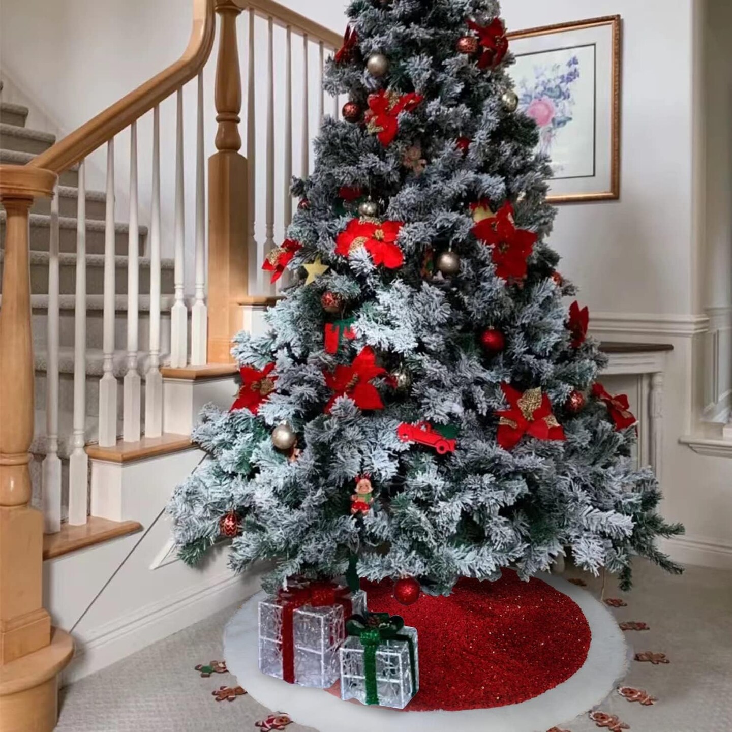 Christmas Tree Skirt 48 Inch Shiny Red (Red)