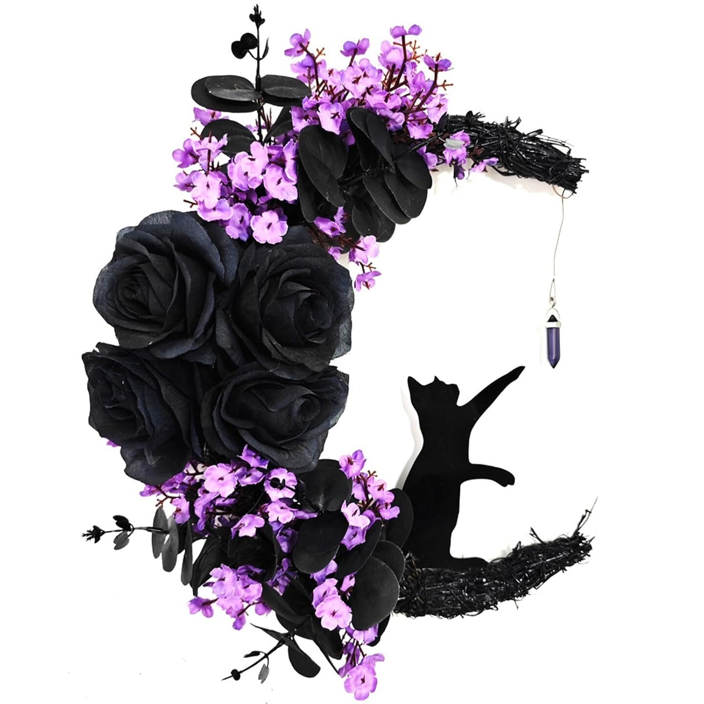 Halloween Wreaths For Front Door (Moon Cat - Purple)
