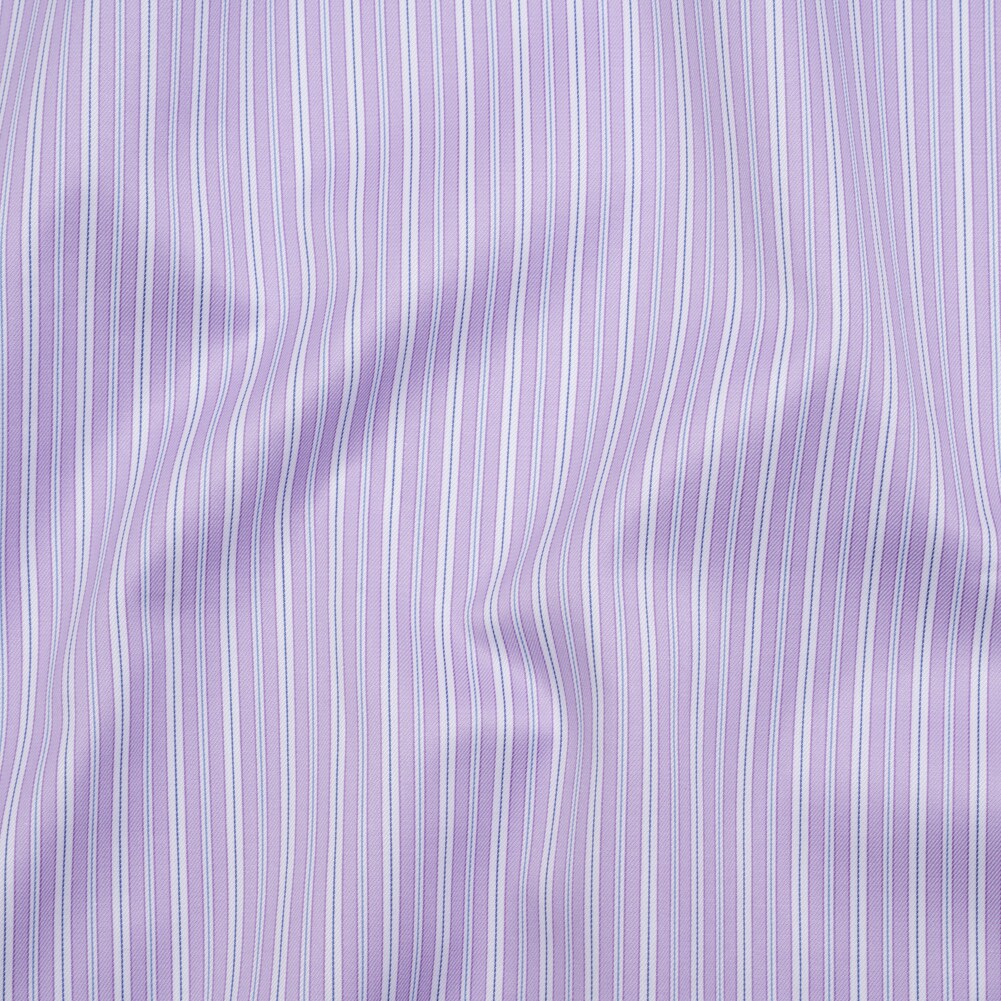 1 Yard Cotton Twill Shirting Made in Italy Lavender, White and Navy Stripes Deadstock