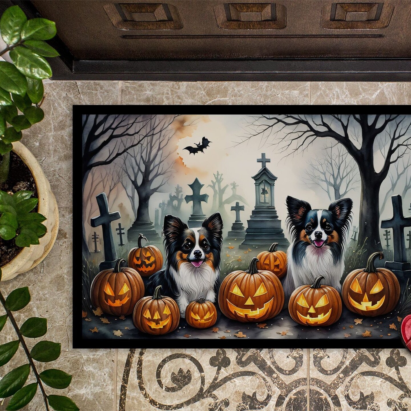 Edge Collections - 18" x 27" - Multicolor - Papillon Spooky Halloween Doormat Indoor Outdoor Rug - 1 Piece