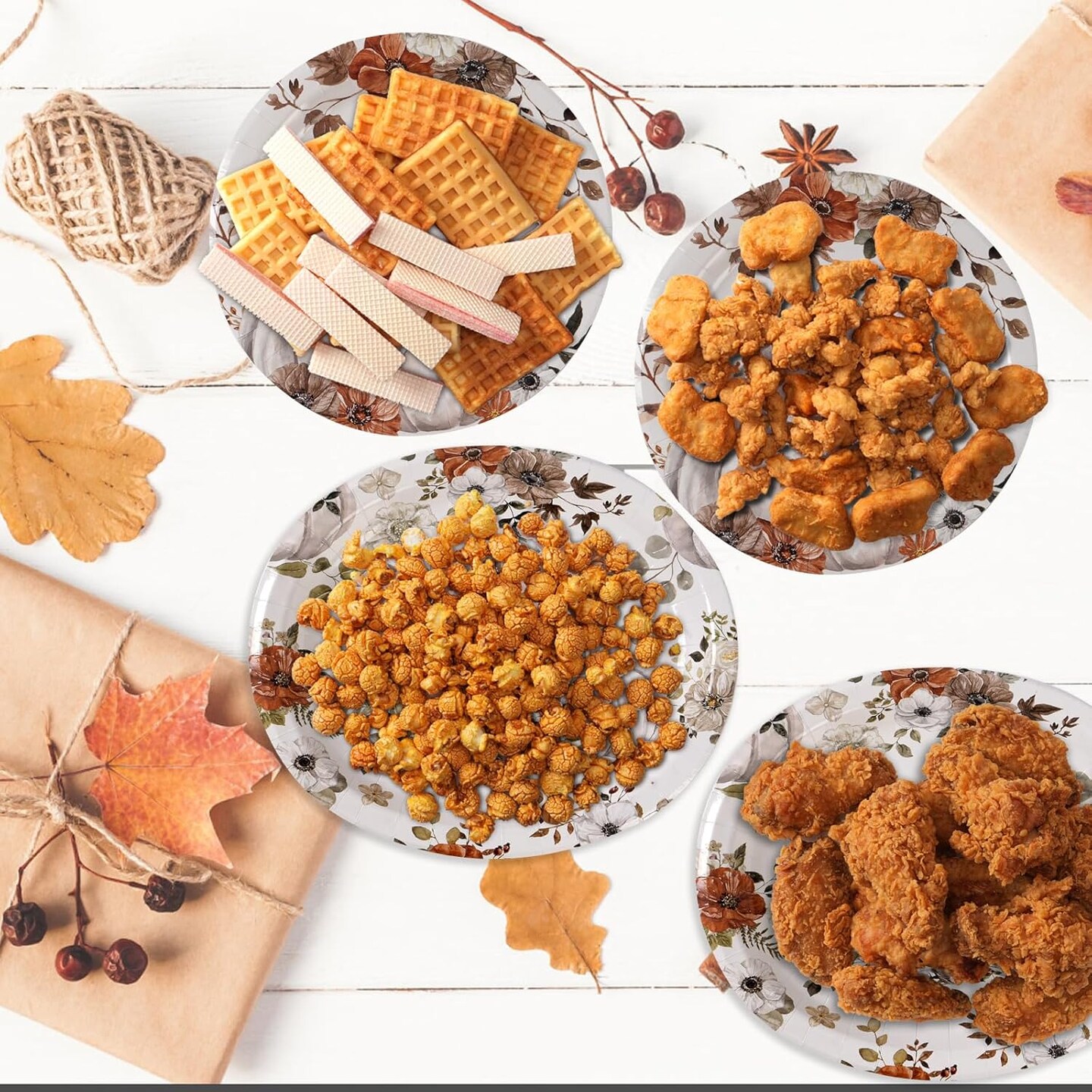 100 PCS Fall Paper Plates and Napkins (Paper)