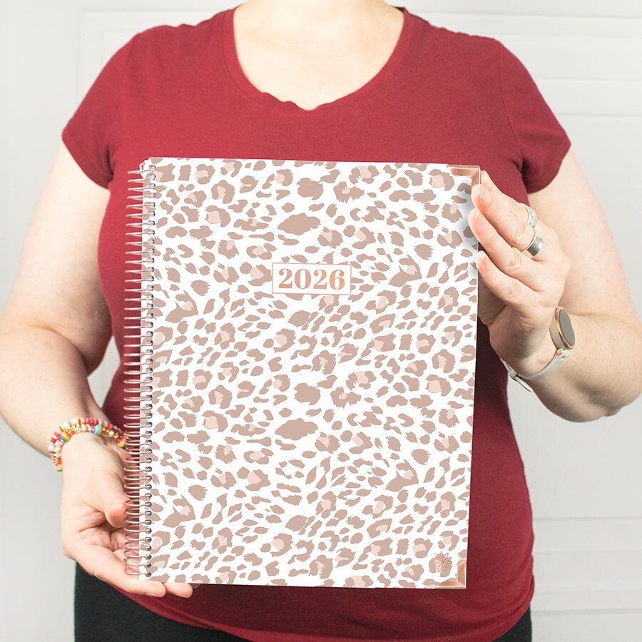 bloom daily planners 2026 Hard Cover Weekly &#x26; Monthly Planner, 8.5&#x22; x 11&#x22;, Tan Leopard
