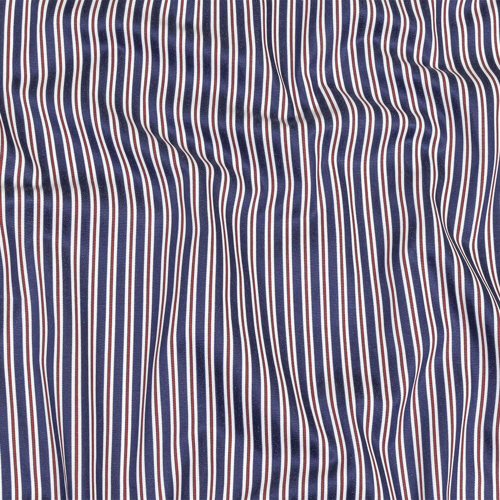 1 Yard Blue, Red and White Halo Stripes Twill Cotton Shirting