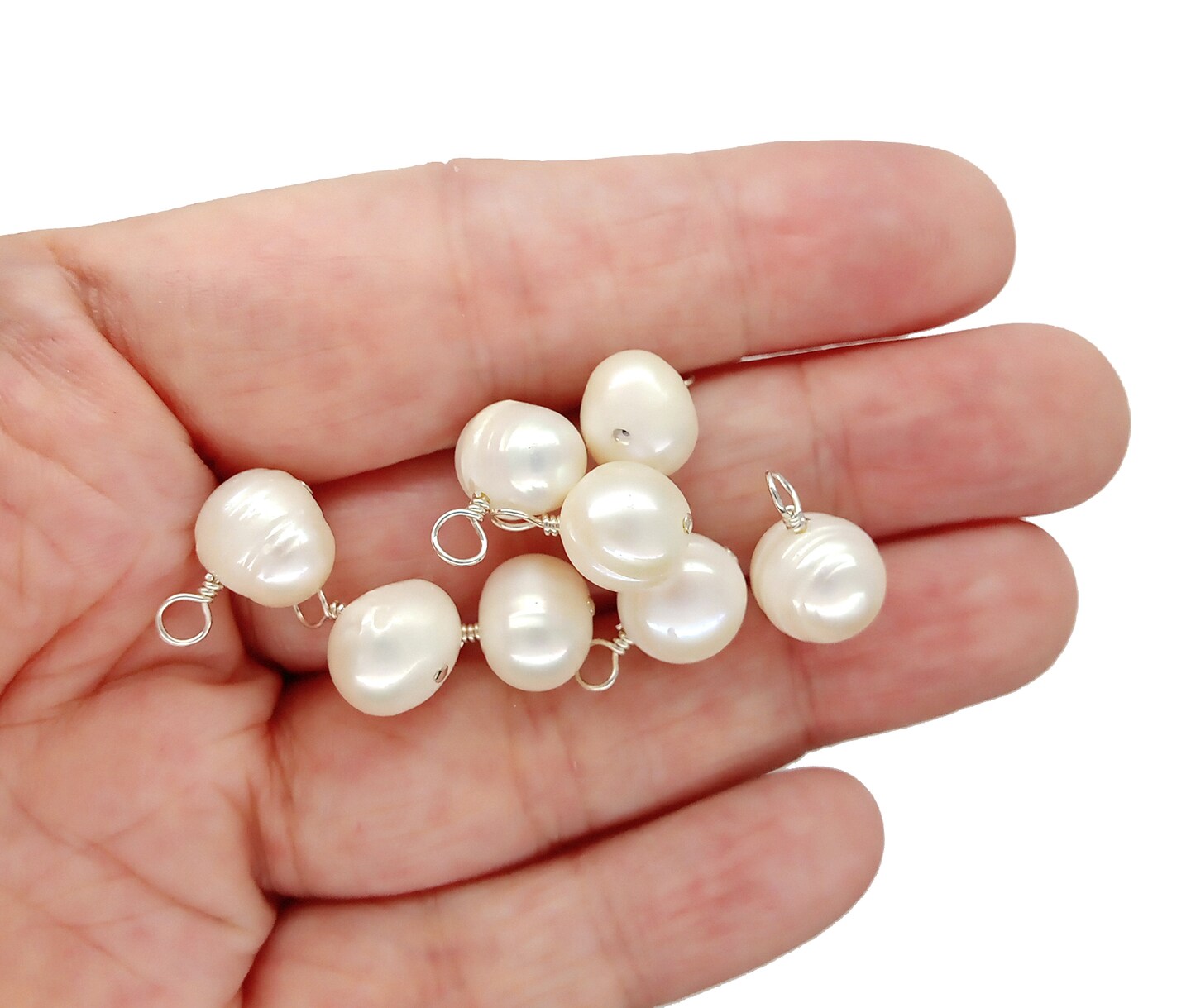 Natural Freshwater Pearl Dangle Charms with Sterling Silver Wire, 4 pcs, Adorabilities