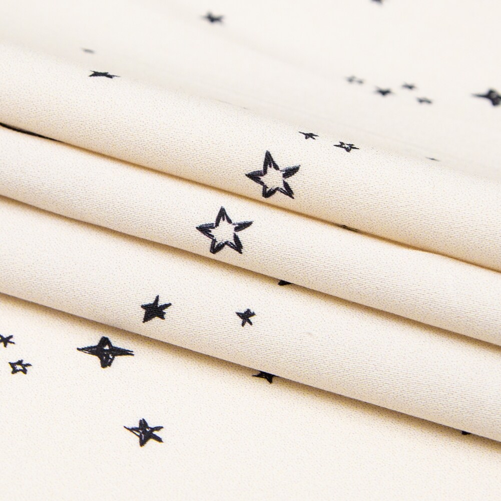 1 Yard White Stars and Moons Black and Beige Stretch Cotton Sateen Fabric