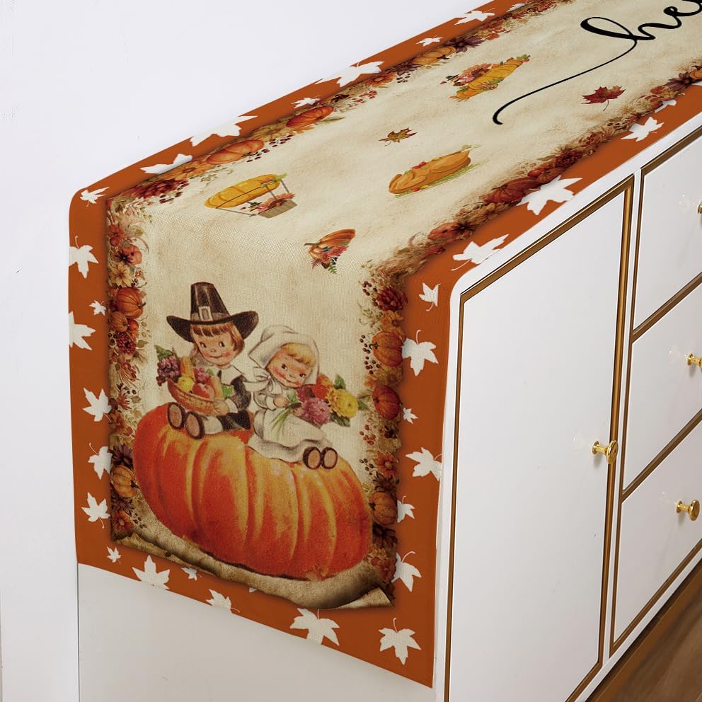 Vintage Fall Thanksgiving Table Runner Thanksgiving Decorations -13 x 72 Inch