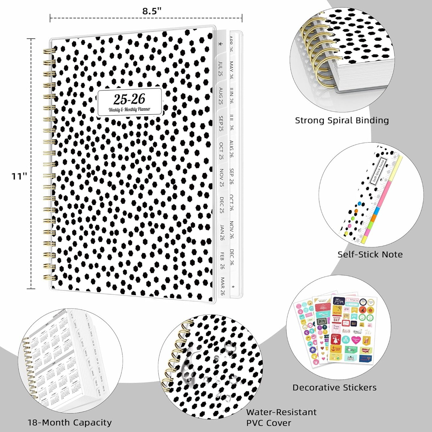2025 2026 Weekly and Monthly Planner - Spiral Bound A4 - Polka Dots