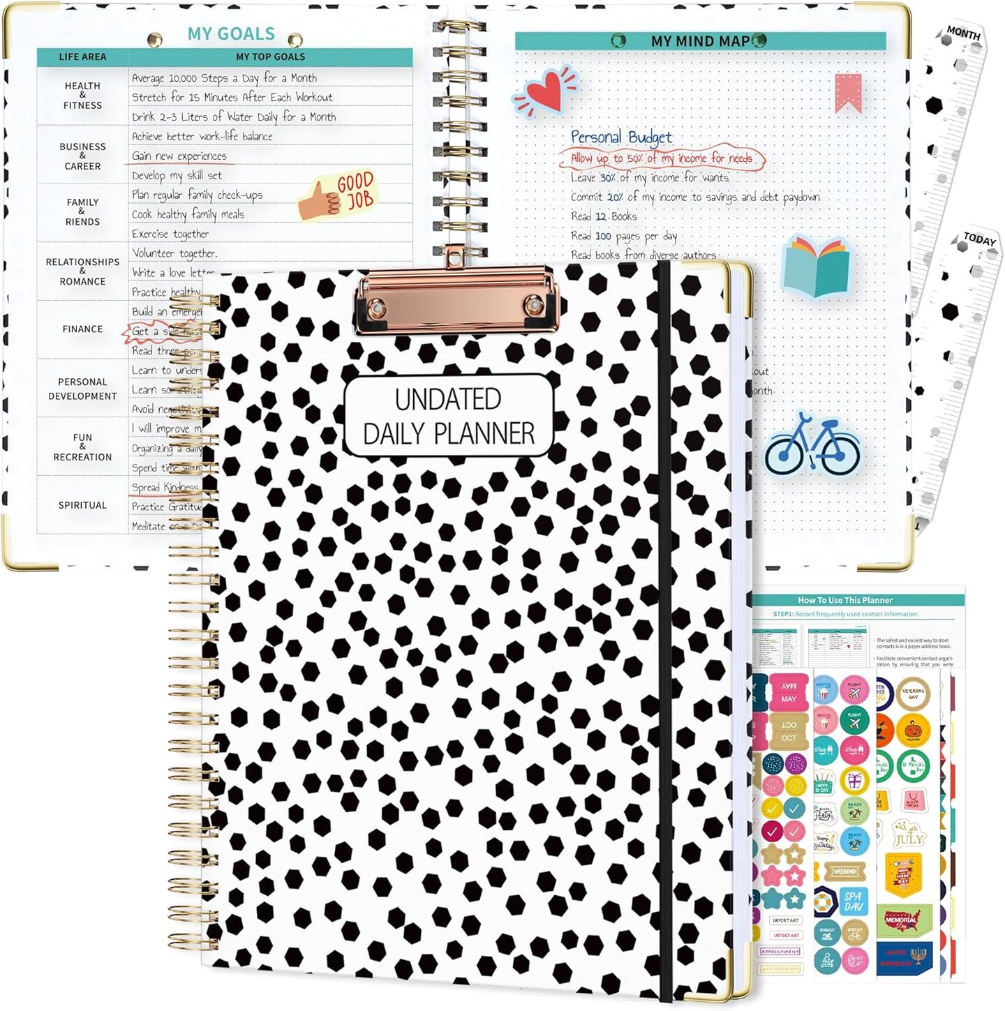 Undated Spiral Academic Planner with Clip - 8.5 x 11 (Black)