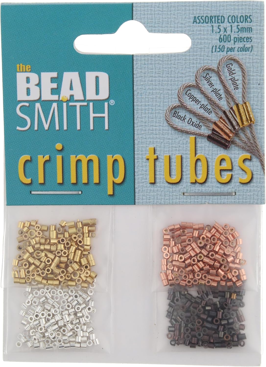 The Beadsmith Tube Crimp Beads, 1.5 x 1.5mm, Assorted Colors, 600 Pieces, Uniform Cylindrical Shape, No Sharp Edges, Designed to Secure The Ends of Jewelry Stringing Wires and Cables