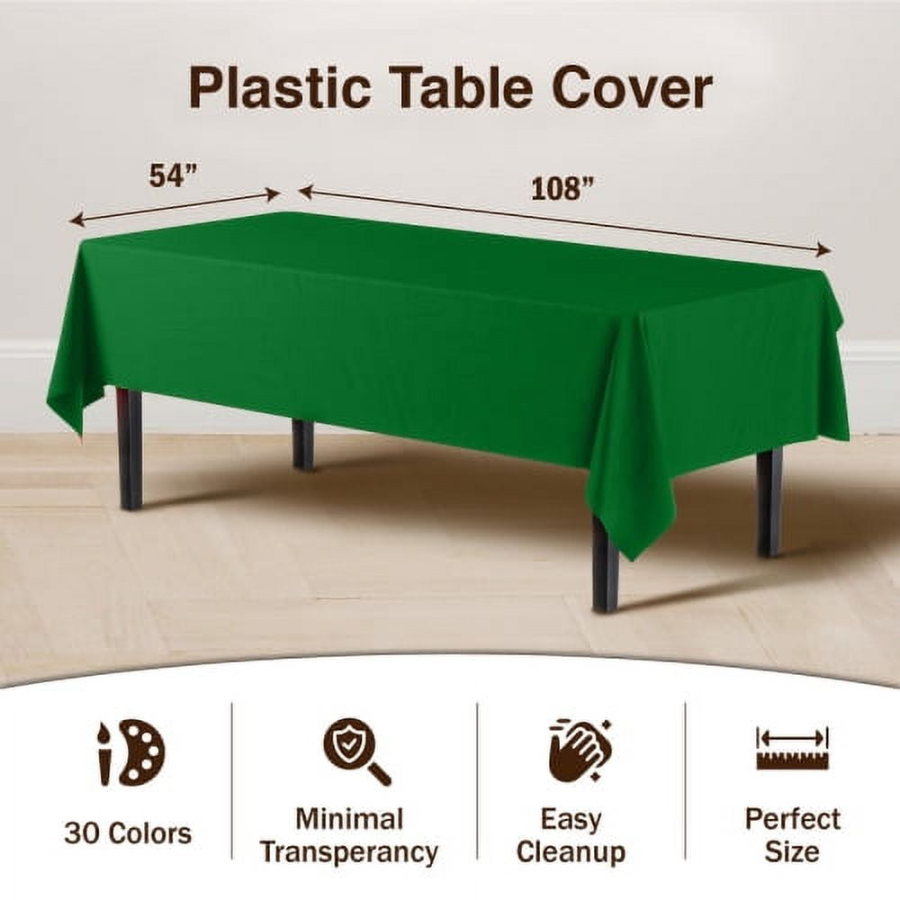 Exquisite 6-Pack Premium Plastic Tablecloth 54in. x 108in. Rectangle Plastic Table Cover