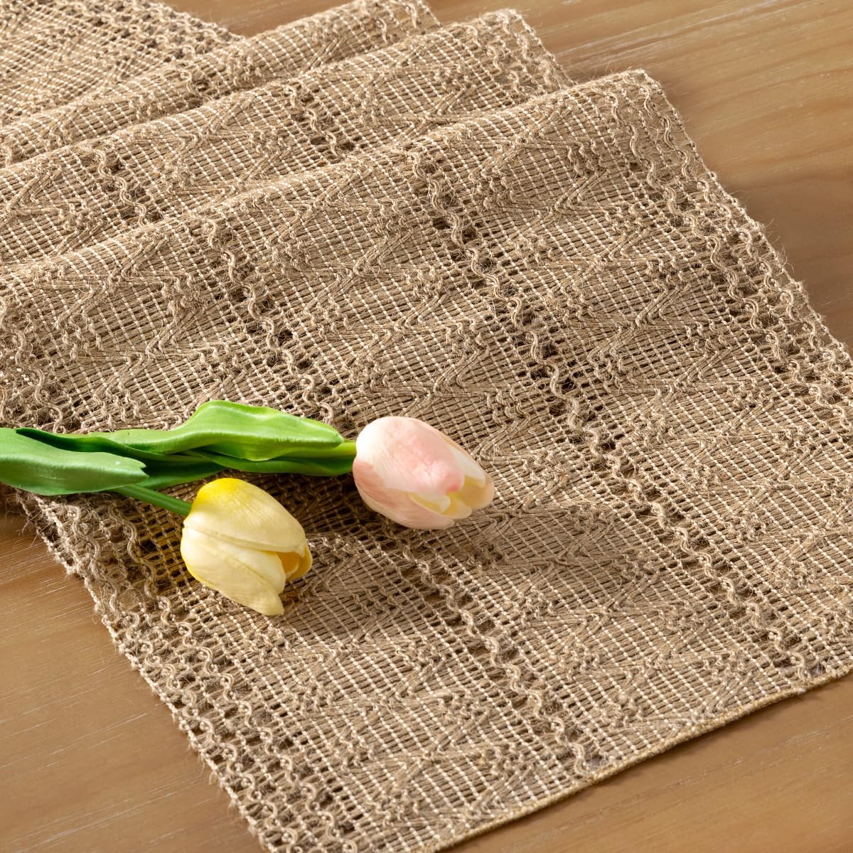 Boho Table Runner Summer Farmhouse Burlap (Burlap Brown) 12" x 36"