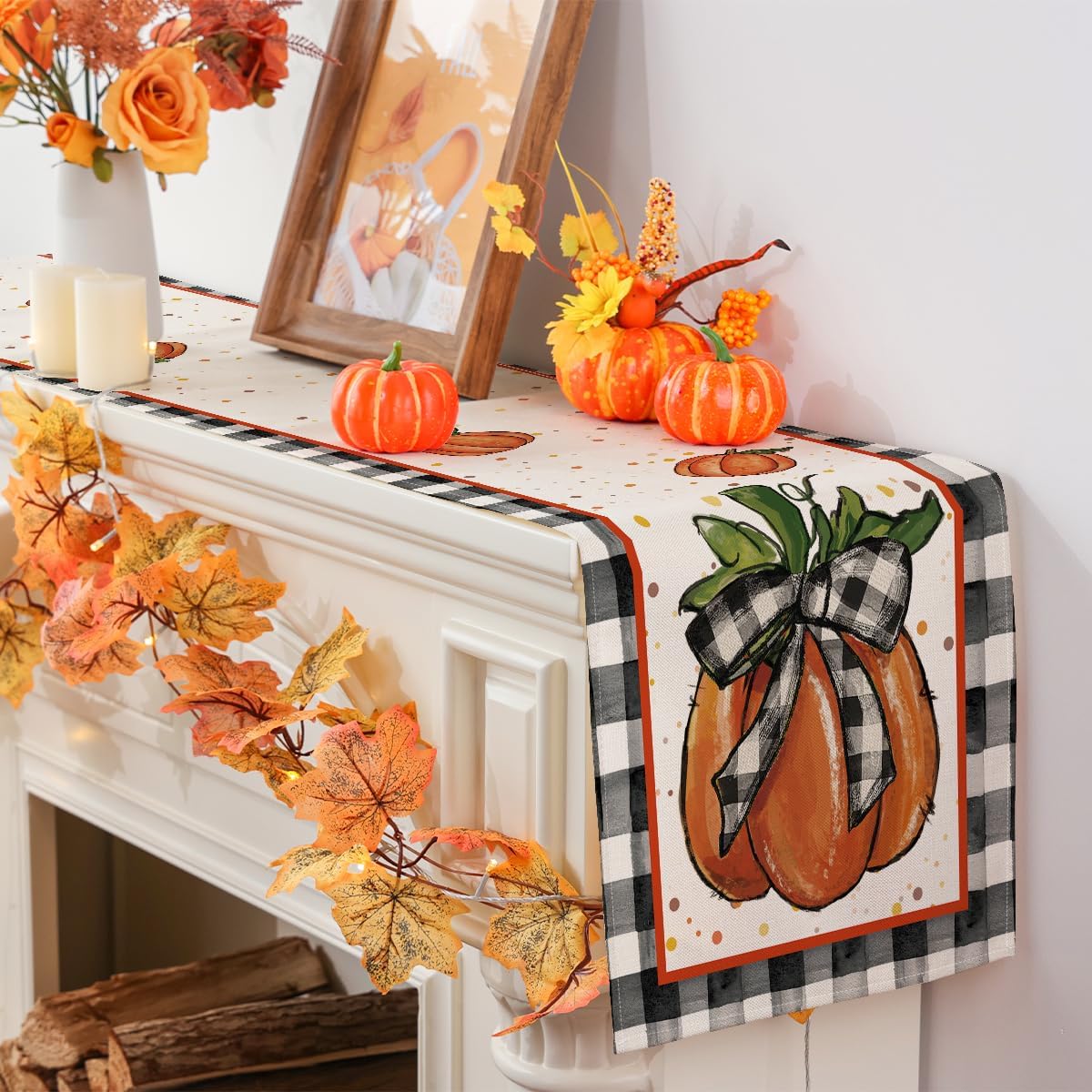 Fall Table Runner, Fall Decorations for Home Pumpkin Runner (Beige) 13x72 Inch