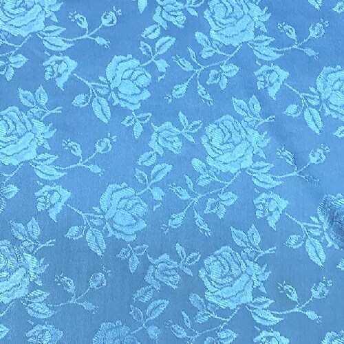 1 Yard Turquoise Rose Floral Jacquard Satin Fabric, 60/59″ Wide, 100% Polyester