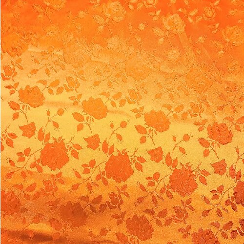1 Yard Orange Rose Floral Jacquard Satin Fabric, 100% Polyester, 60/59&#x2033; Wide