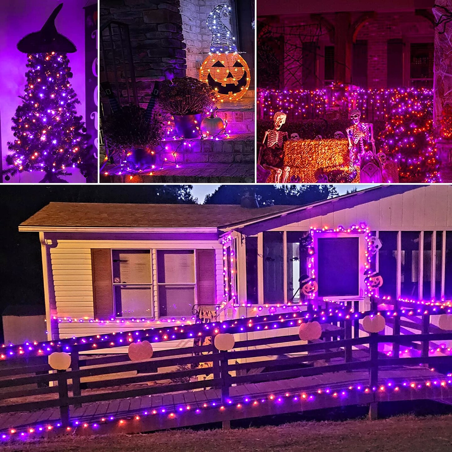 Halloween Decorations Outdoor Solar String Lights Orange &#x26; Purple, Outside 2Pack Total 144ft 400 LED 8 Modes with Timer, IP44 Waterproof Spooky Gothic Lights for Party, Patio, Tree, Garden Decor