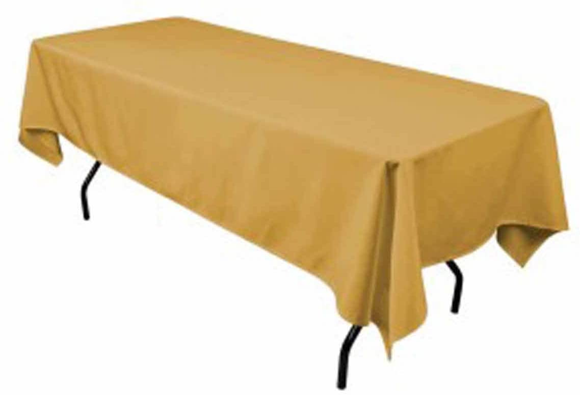 Rectangular Gold Polyester Tablecloth 60×144 Inch Glamorous Touch for Weddings, Parties & Banquets
