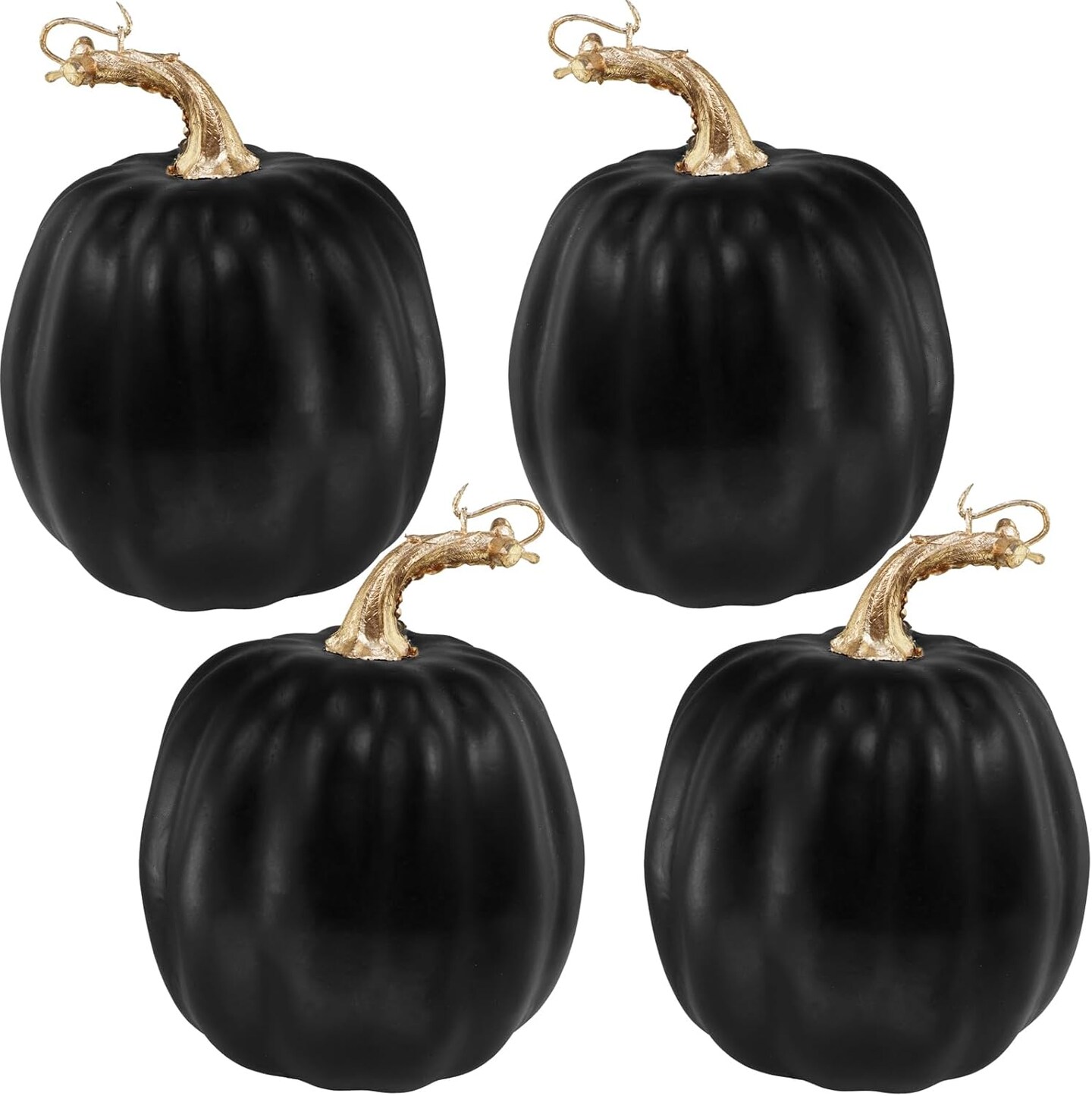 4 Pcs Black Artificial Pumpkins - 6.7" Tall Faux Foam Pumpkins for Halloween Decor - Modern Matte Black Autumn Pumpkins for Thanksgiving Table Centerpieces, Mantel, and Shelf Decoration