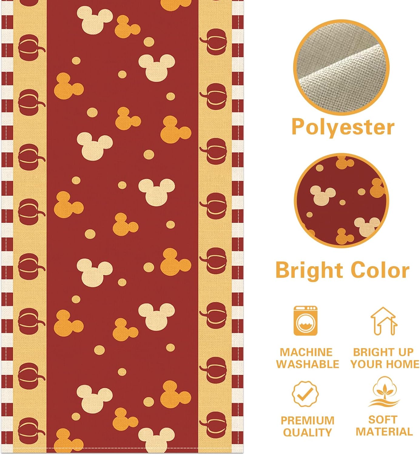 Fall Pumpkin Table Runner, Red Autumn Thanksgiving Polka,13 x 72 Inch