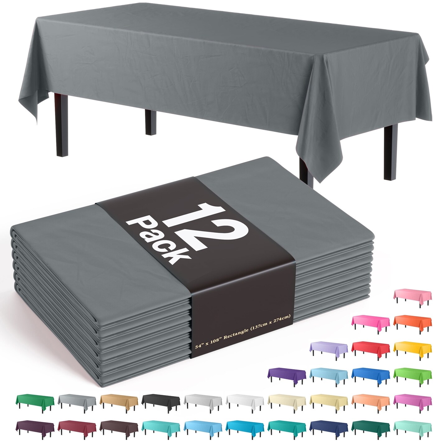 Exquisite 12-Pack Premium Plastic Tablecloth 54in. x 108in. Rectangle Plastic Table Cover