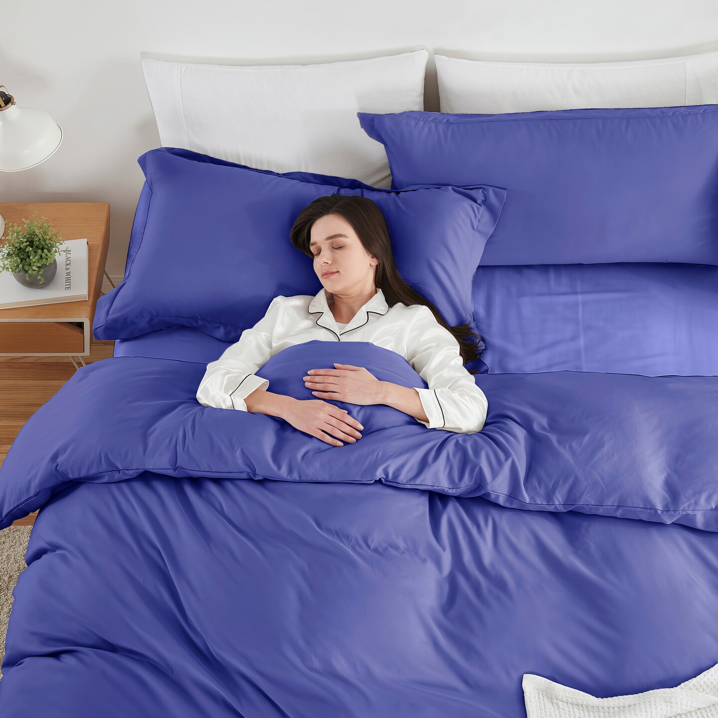 Hearth & Harbor Duvet Cover With Fitted Sheet Soft Double Brushed Bedding Set