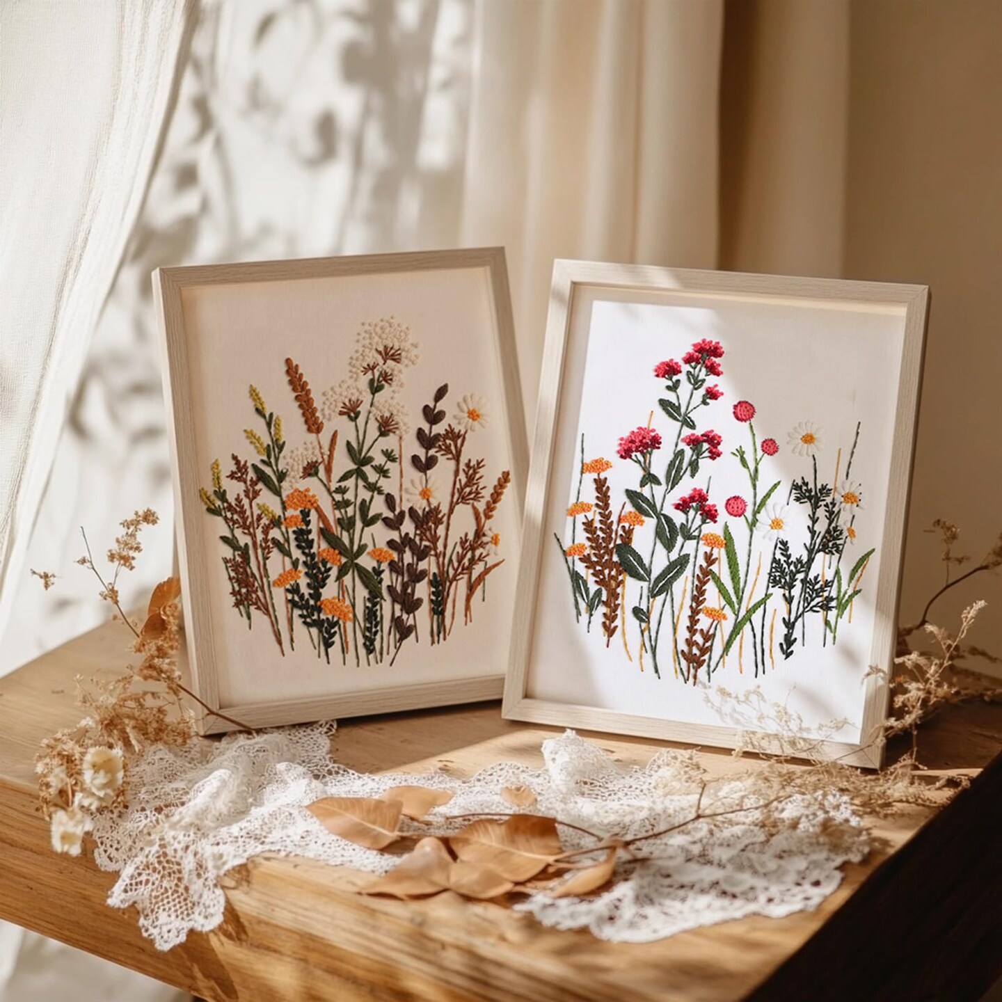 3 Sets Embroidery Practice Kits, Flower Pattern Embroidery Kit for Beginners Adults, Hand Embroidery Kit, Easy to Follow Instruction and Video