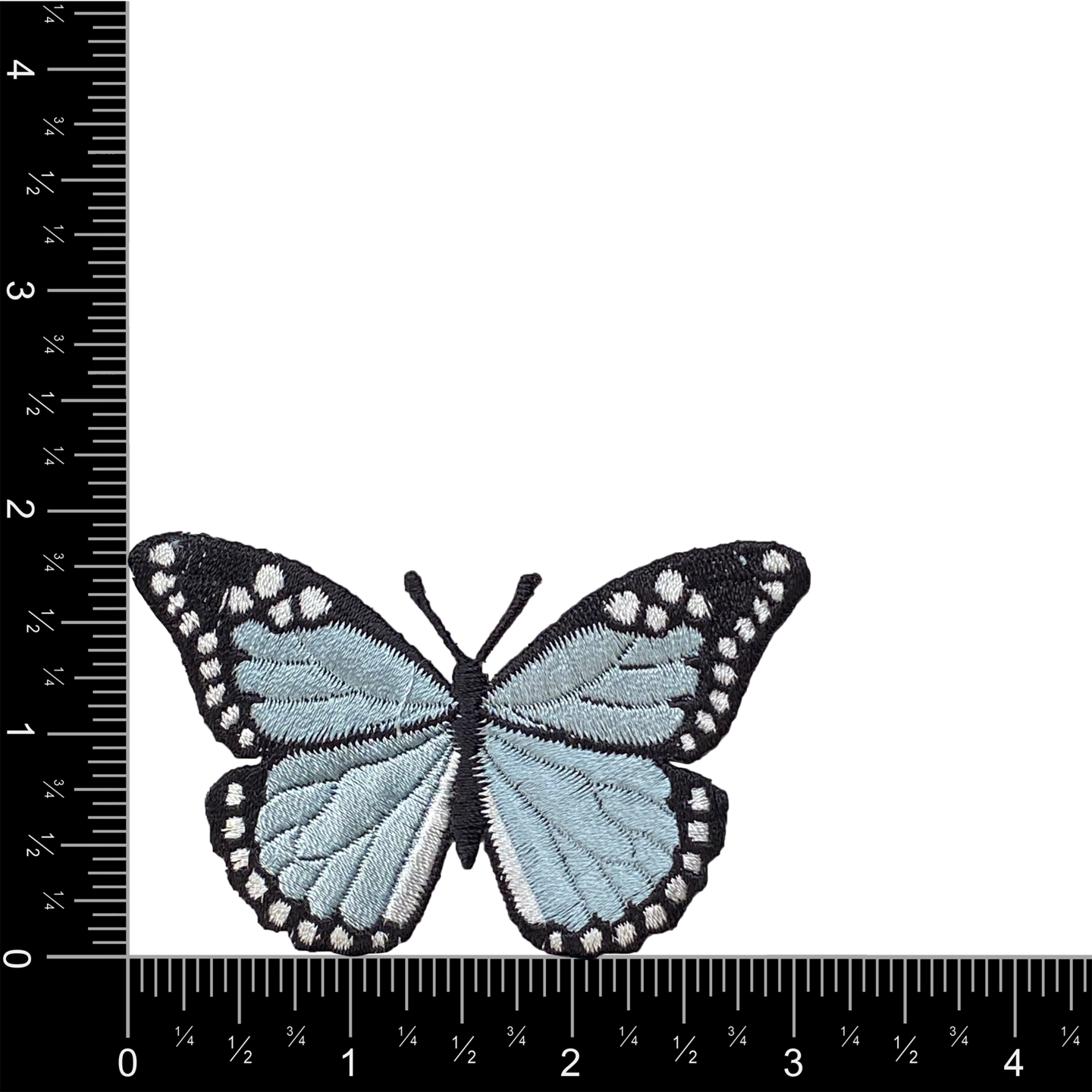 3 inch Light Blue, Black Butterfly, Embroidered, Iron on Patch
