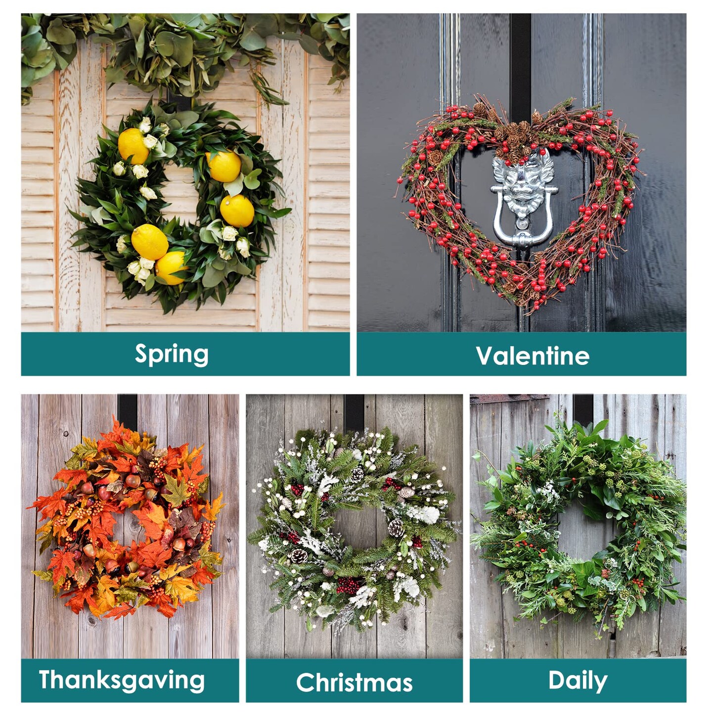 Wreath Hanger Adjustable Door Hanger Wreath Hanger for Front Door 15 to 24inch,Wreath Hook, Hold Up 20lb (Black,1 Pack)