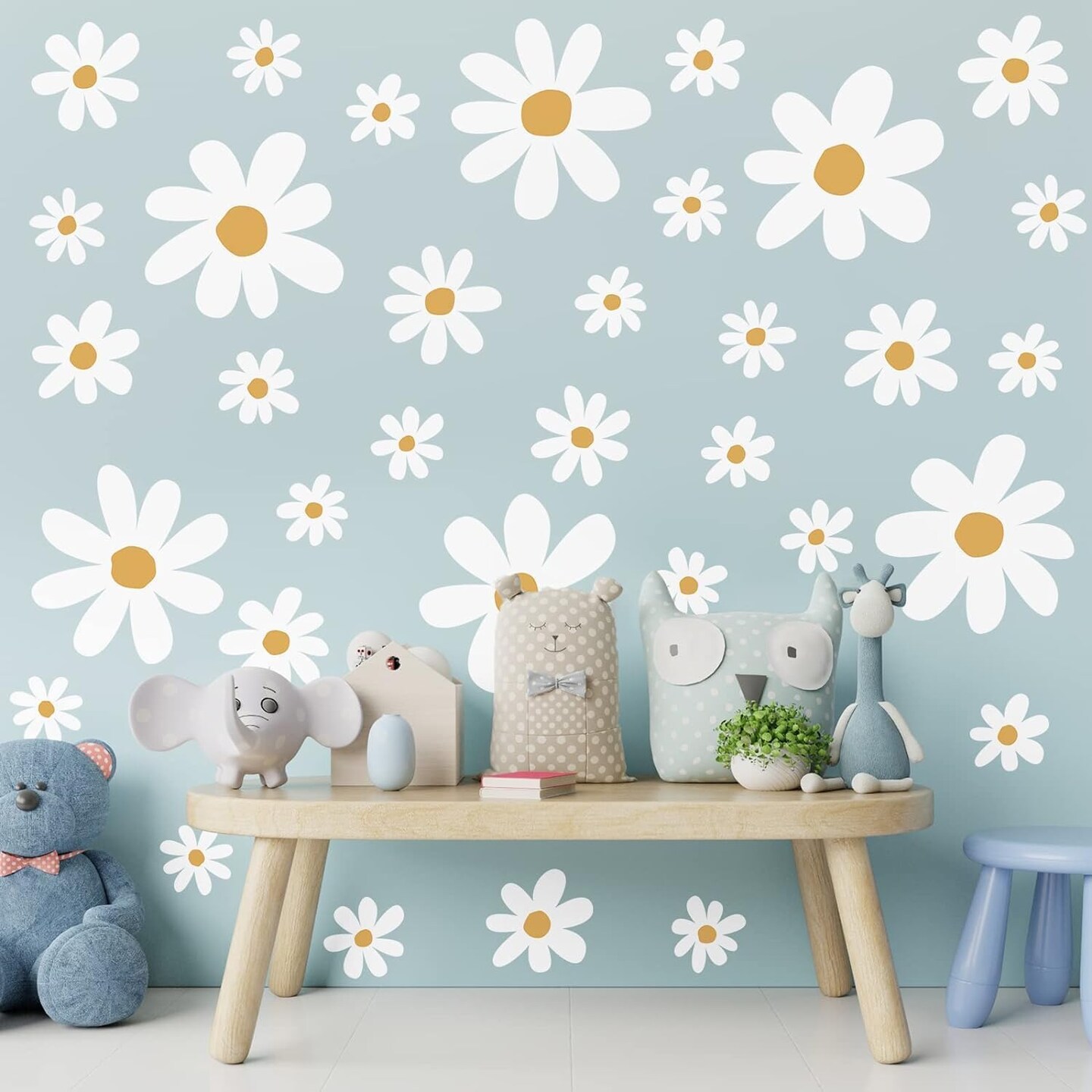 12 Sheets Daisy Wall Decals – Large Flower Stickers for Nursery, Kids’ Bedroom & Living Room