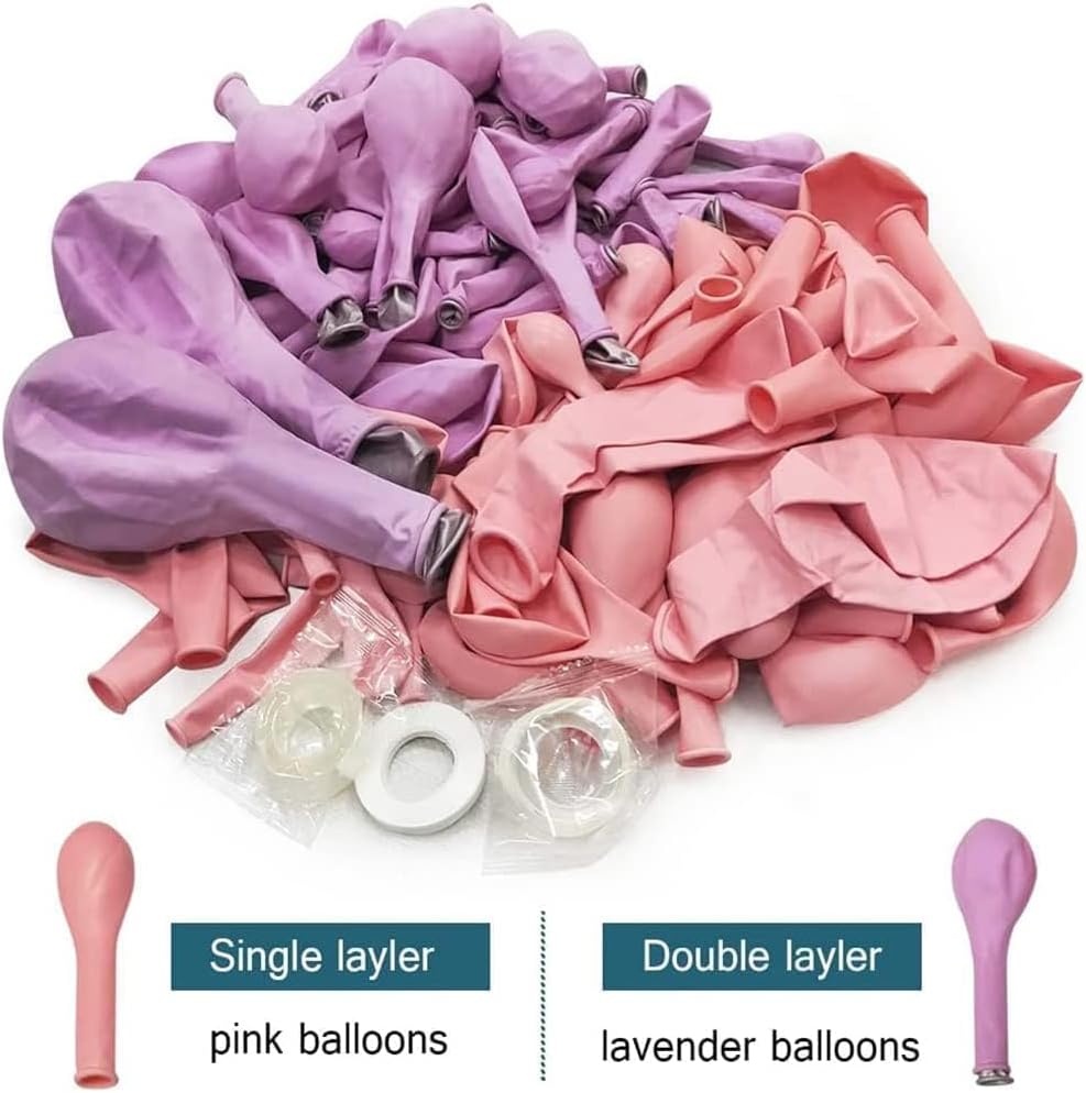 Pink Purple Balloon Garland Double Stuffed Lavender Party Balloon Macaron Light Pink Latex Pastel Balloons Arch Kit for Birthday Baby Shower Wedding Engagement Princess Party Decoration&#x2026;