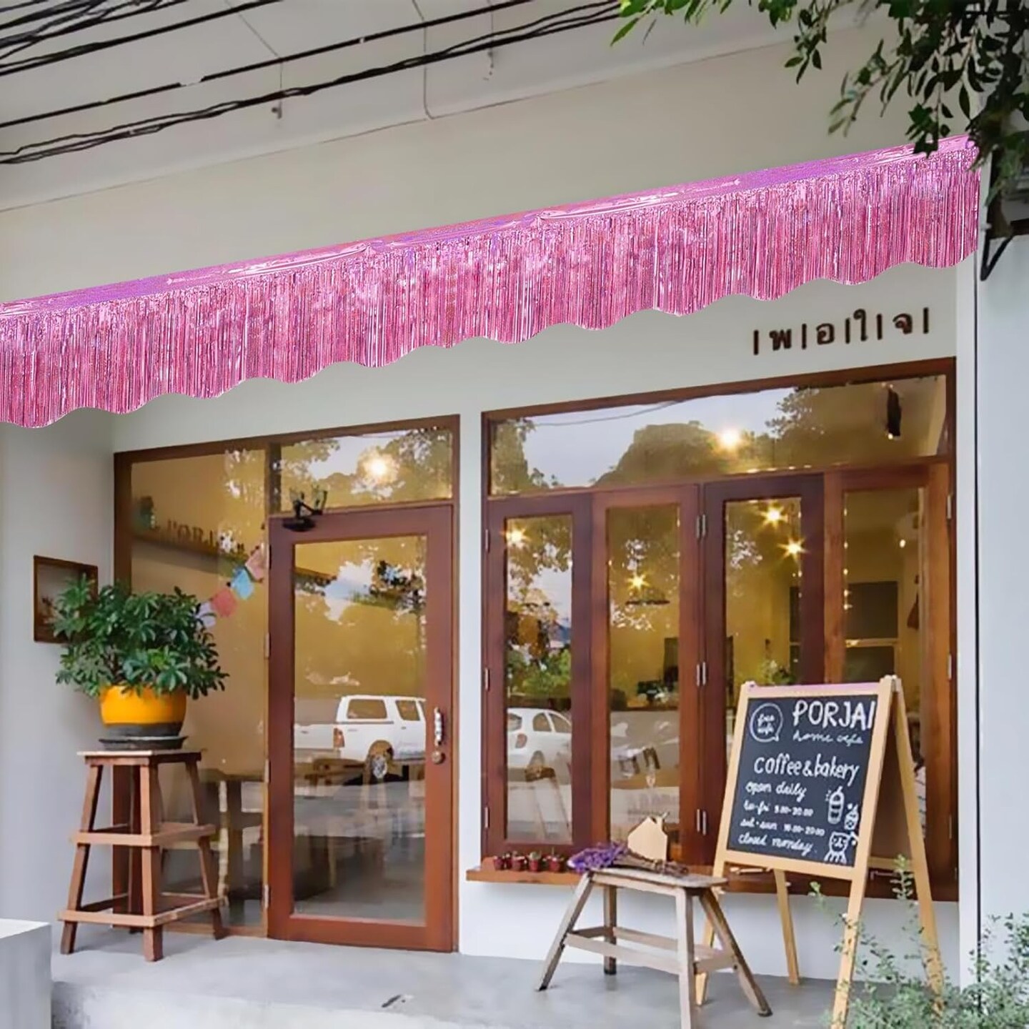 6 Pack Pink Foil Fringe Garland Birthday Party Decorations, 59Ft Metallic Tinsel Streamers Banner, Glitter Photo Booth Prop Table Skirt for Wedding Parade Float Gender Reveal Party Decor