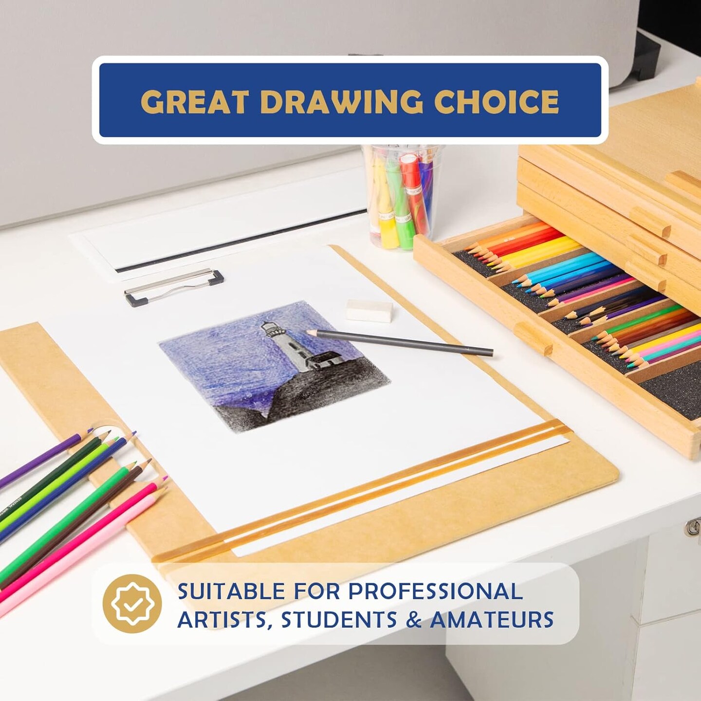 Sketch Board, Drawing Tote Board for Artists with Sturdy Clip and Rubber Bands, Portable Art Clipboard for Classroom and Studio Drawing